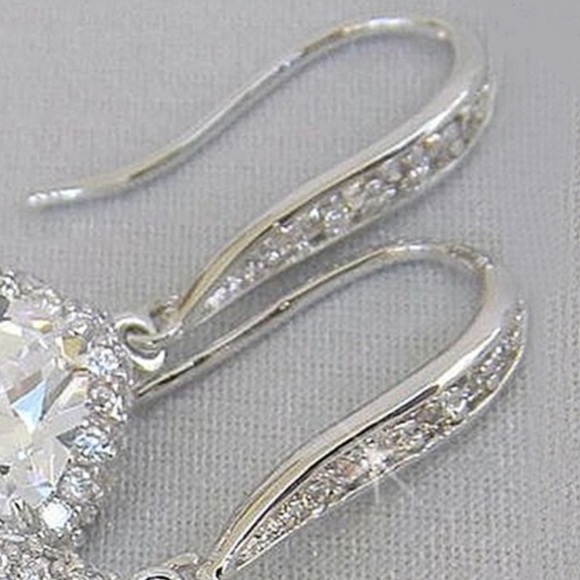 Dazzling French Hook 925 Sterling Silver Jeweled Women’s Drop Earrings 6 mm. - Picture 3 of 8